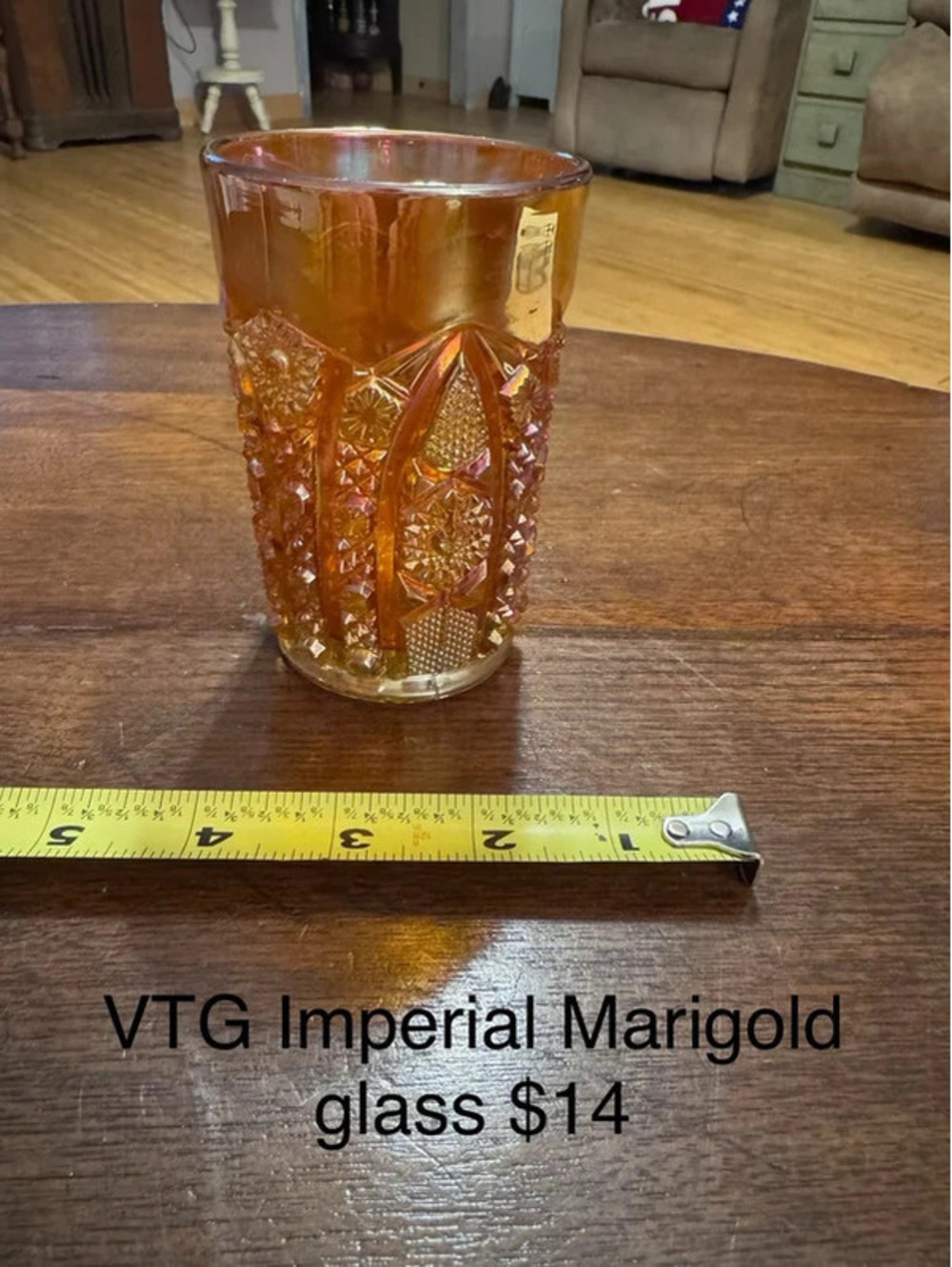 Vintage Imperial Carnival glass tumbler Daisy & Button